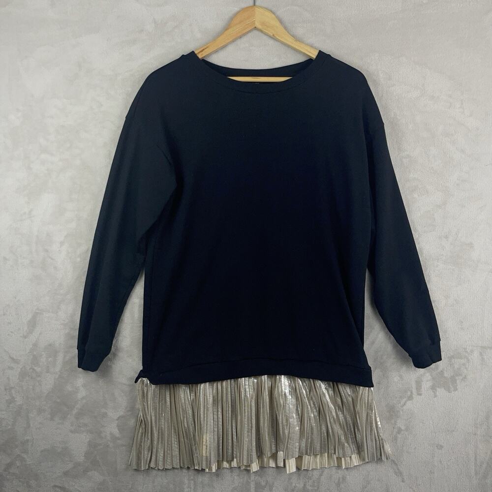 Massimo Fabbro Italy Black Sweatshirt Dress Metallic Pleated Skirt Size Medium